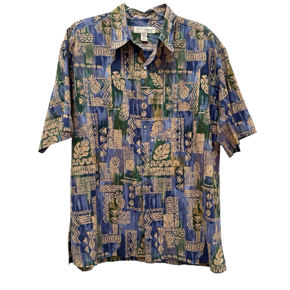 Tori Richard Pineapple Tribal Batik Hawaiian Aloha Shirt Large Tropical Tiki